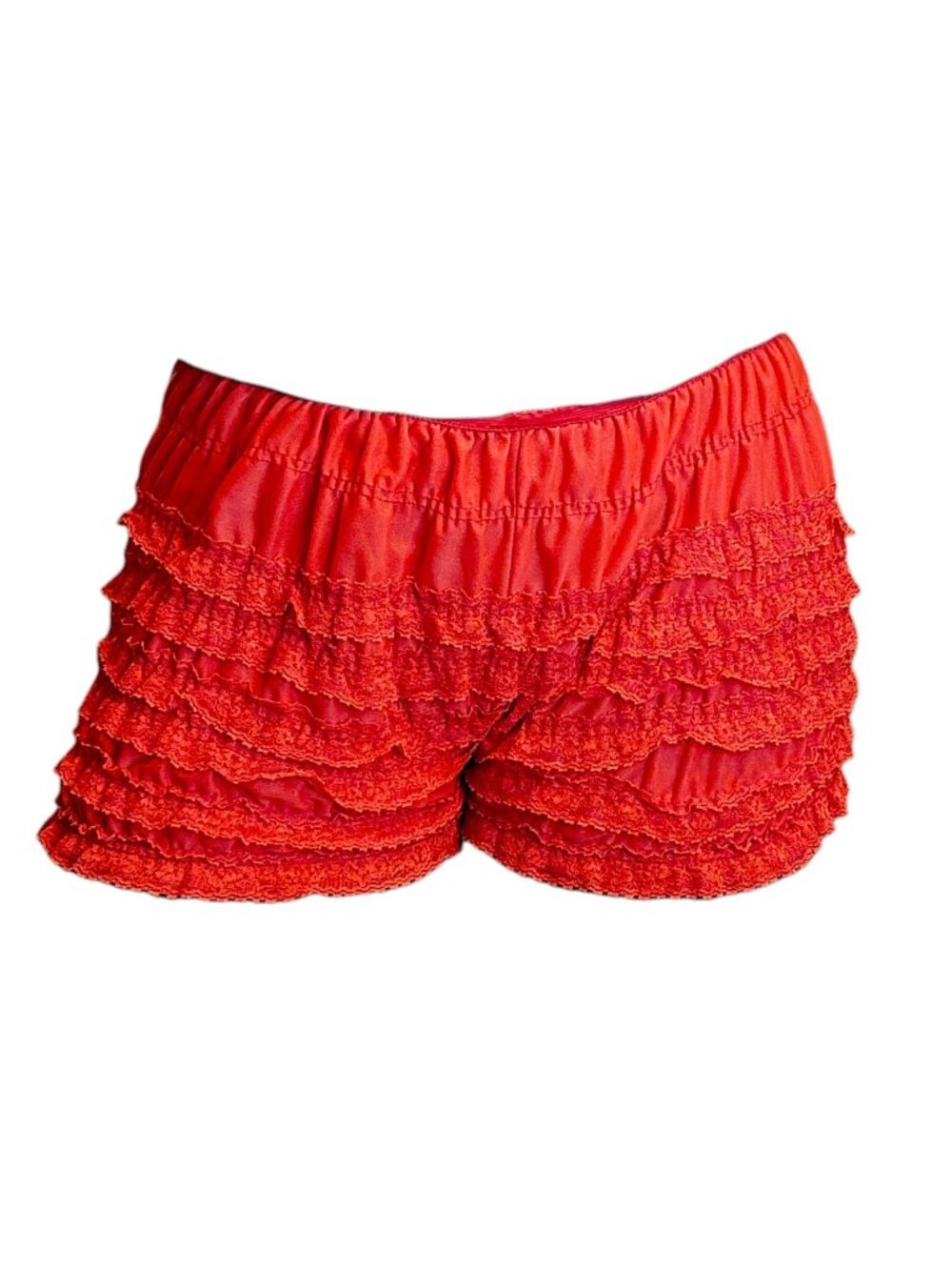 Vintage Red Nylon Ruffle Lace Bloomers Womens One Size Pinup
